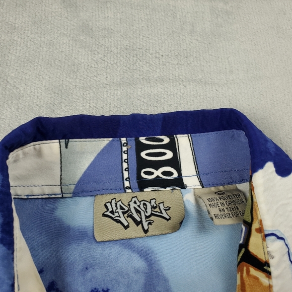 Vintage Up Ros Button Shirt Mens Large 90s Hip Hop Graffiti NYC Train Rap Camp - Picture 4 of 12